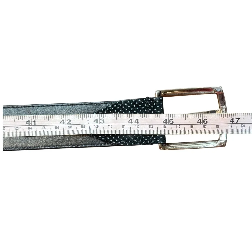 Bugatchi Mens Black White Polka Dot Leather Dress Belt Made in Italy Size 40 42